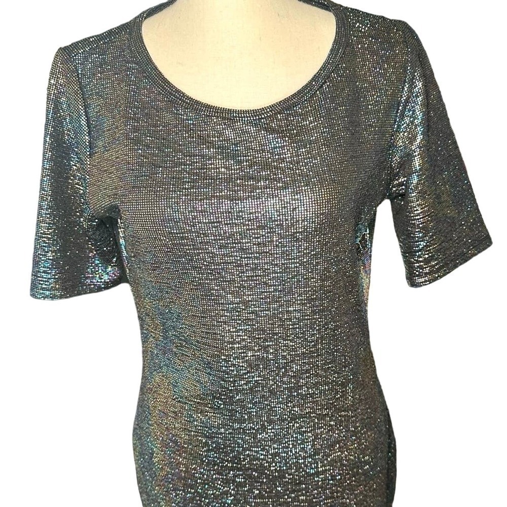 Lularoe Elegant Oil Slick Metallic Julia Dress Sz Med NWT Mermaid Shimmer - Picture 4 of 6